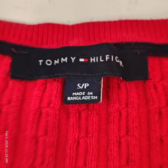 Tommy Hilfiger Sweater Womens S Red V Neck Cable Knit Ribbed Fitted Lightweight - Picture 2 of 6